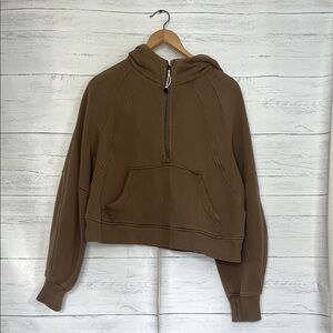 lululemon athletica Brown Half-Zip Hooded Pullover Sweater